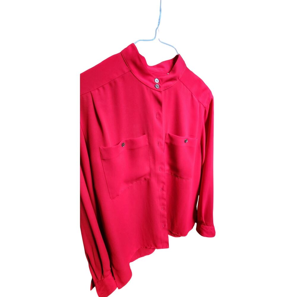 Liz Claiborne Red Blouse Womens Sz 8 Mandarin collar Business Casual